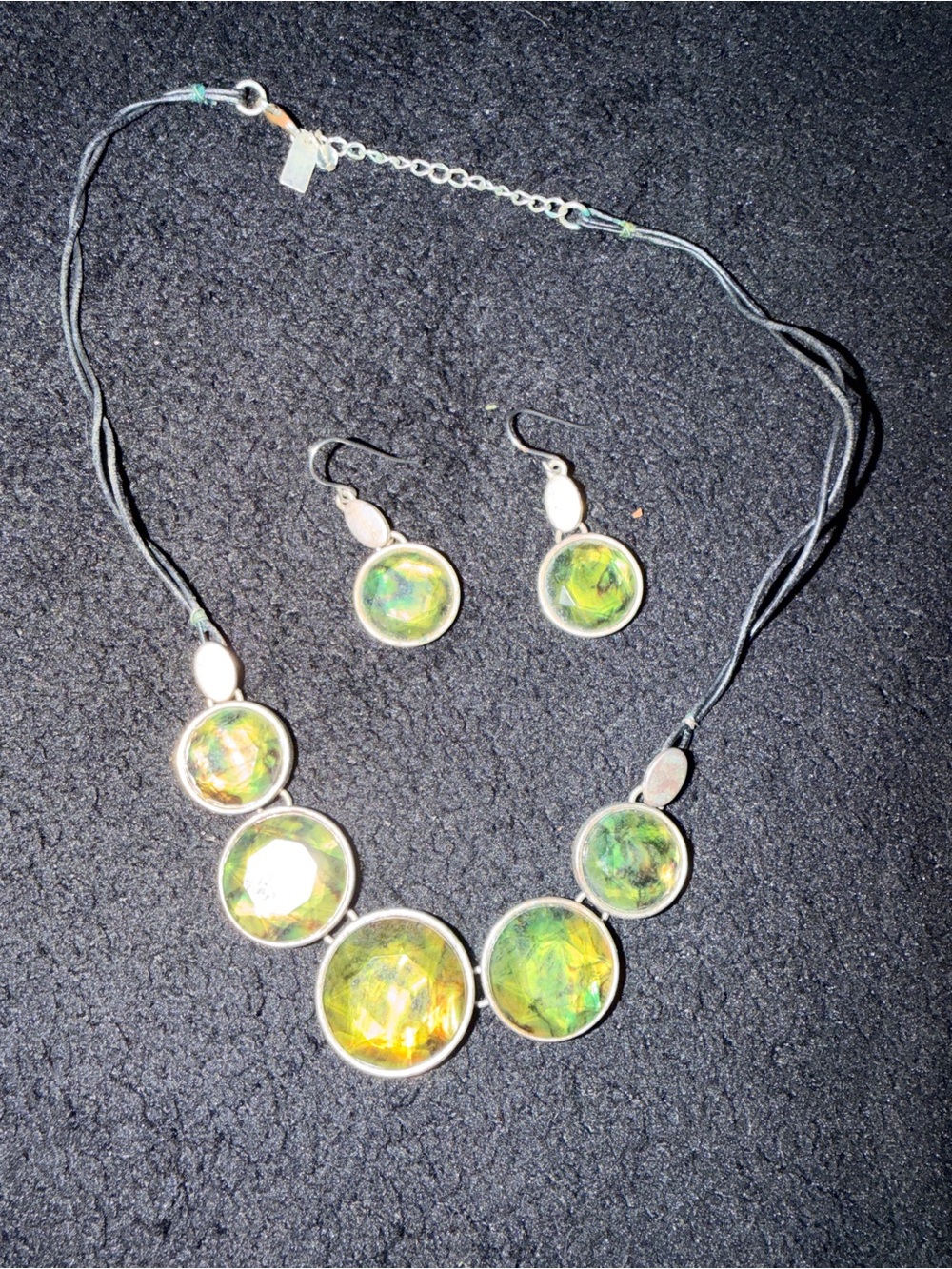 Handcrafted Green-Gold Disc Necklace & Earrings Set